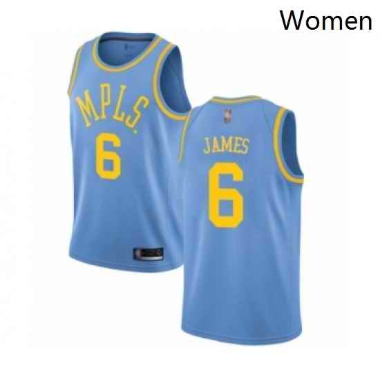 Womens Los Angeles Lakers 6 LeBron James Authentic Blue Hardwood Classics Basketball Jersey